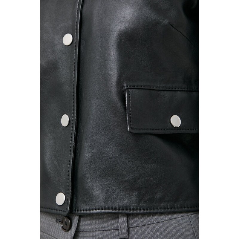 Δερμάτινο μπουφάν BOSS χρώμα: μαύρο