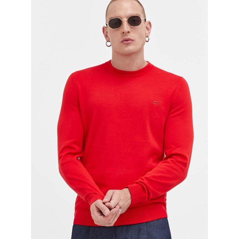 Βαμβακερό πουλόβερ HUGO χρώμα: κόκκινο
