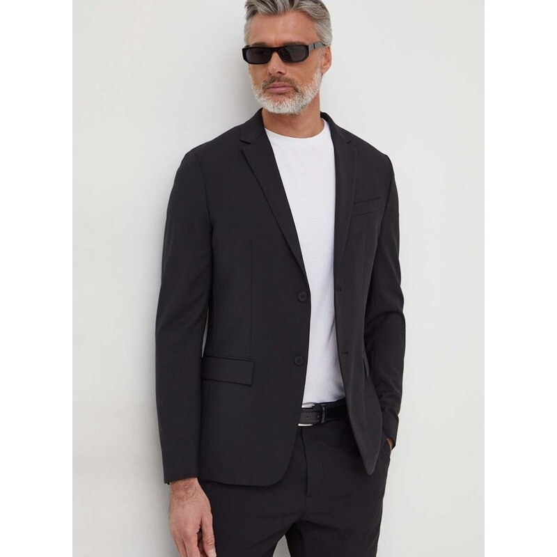Μάλλινο σακάκι Calvin Klein χρώμα: μαύρο