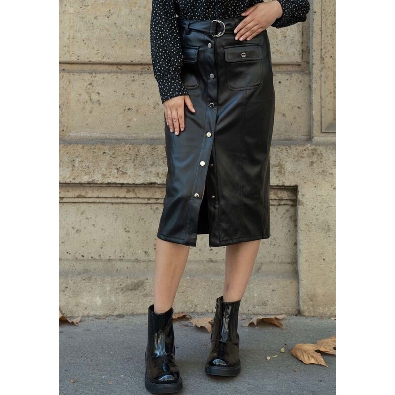 PerfectDress.gr urban δερμάτινη φούστα Verona σε μαύρο
