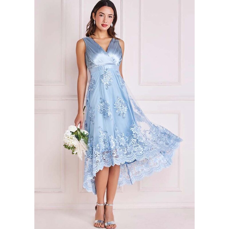 PerfectDress.gr romantic satin lace φόρεμα high low Grace light blue