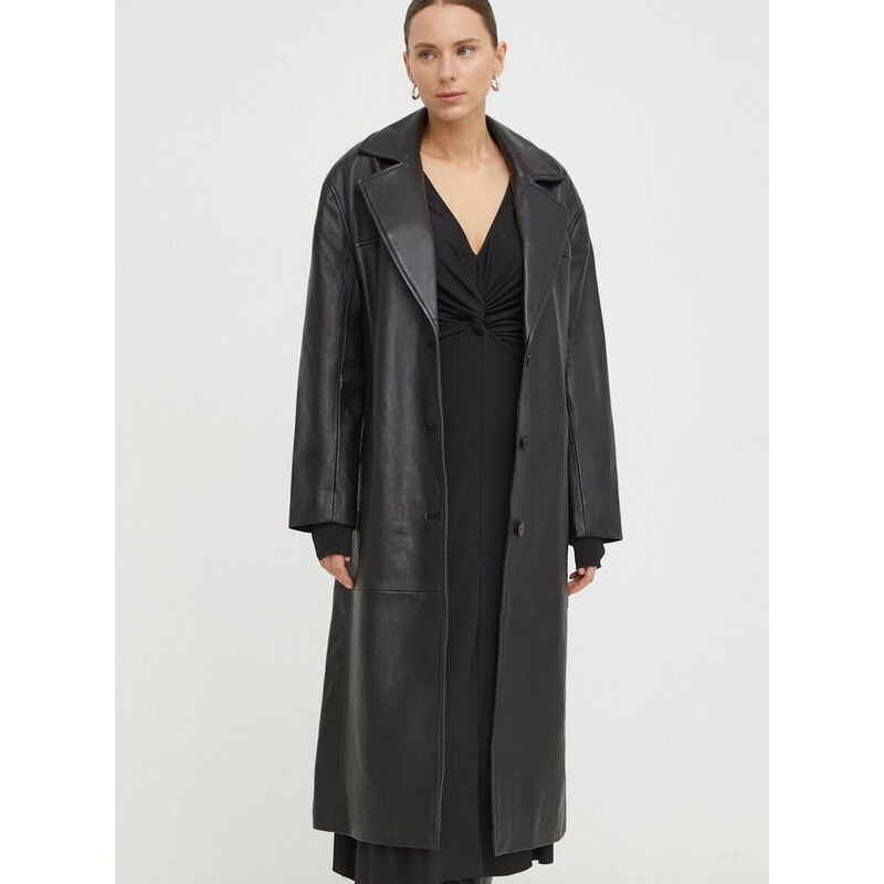 Δερμάτινο παλτό 2NDDAY γυναικεία, χρώμα: μαύρο