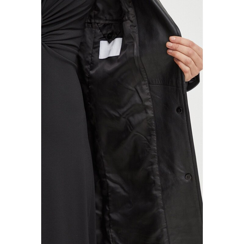 Δερμάτινο παλτό 2NDDAY γυναικεία, χρώμα: μαύρο