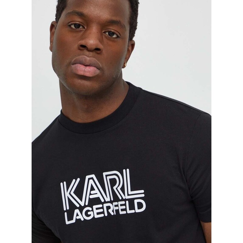 Βαμβακερό μπλουζάκι Karl Lagerfeld ανδρικά, χρώμα: μαύρο