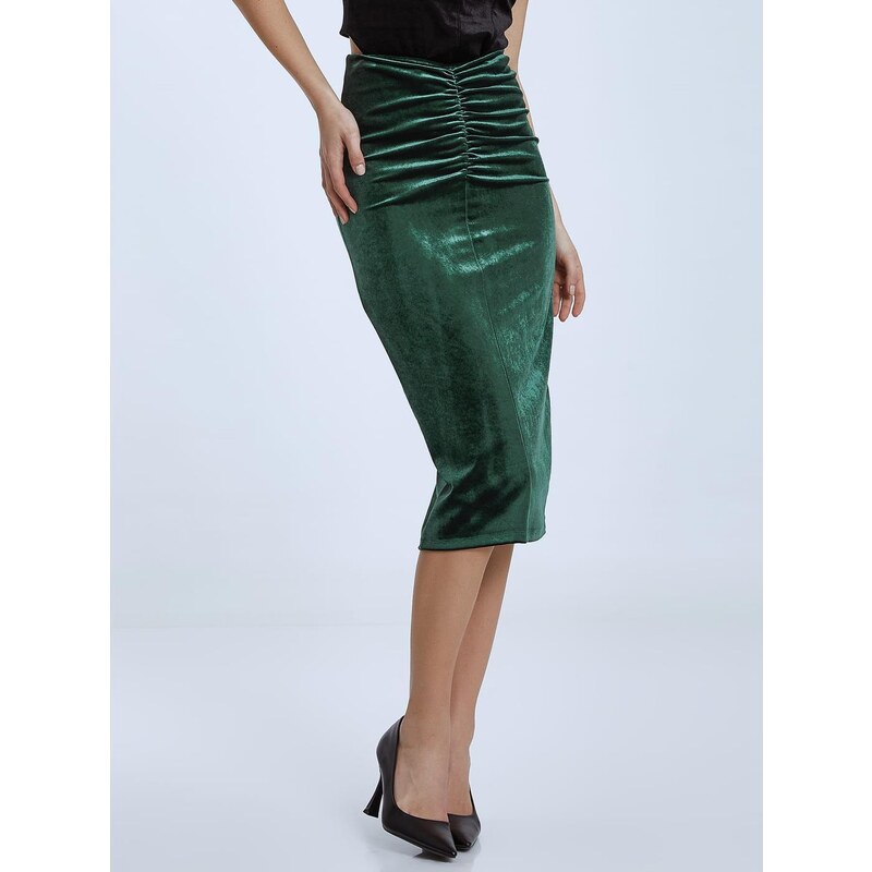 Celestino Βελούδινη φούστα με σούρα πρασινο για Γυναίκα
