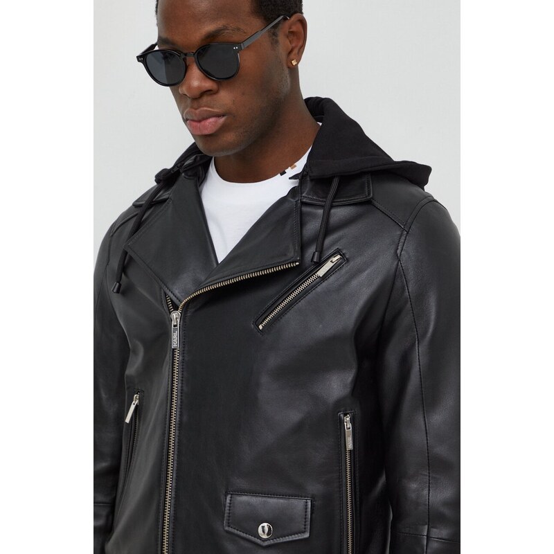 Δερμάτινο jacket Karl Lagerfeld χρώμα: μαύρο