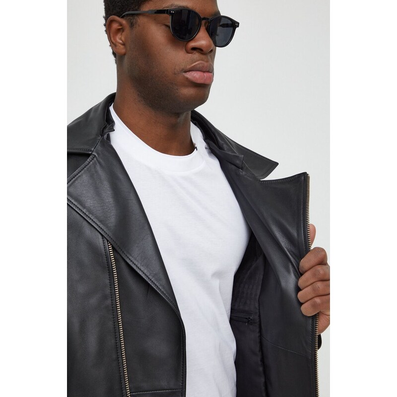 Δερμάτινο jacket Karl Lagerfeld χρώμα: μαύρο