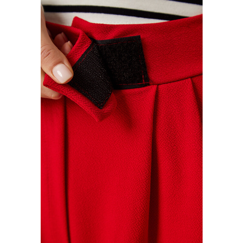 Happiness İstanbul Women's Red Waist Velcro Comfortable Palazzo Pants