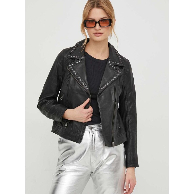 Δερμάτινο jacket Pepe Jeans γυναικεία, χρώμα: μαύρο