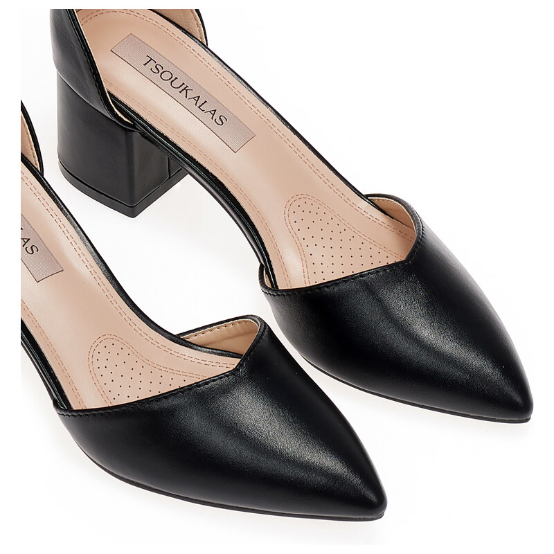 TSOUKALAS Γόβες μαύρες δερματίνη μυτερές GLAMI.gr