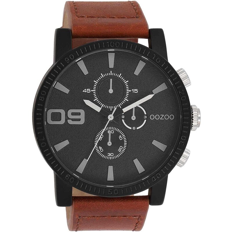 OOZOO Timepieces - C11211, Black case with Brown Leather Strap
