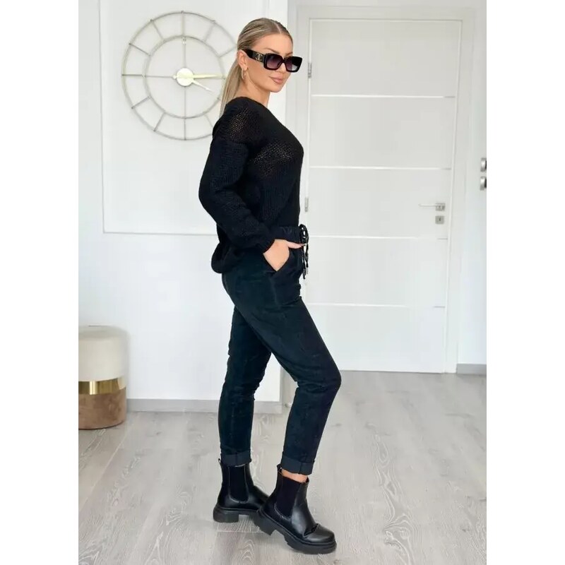 parizianista παντελόνι κοτλέ ψηλόμεσο με τσέπες - Μαύρο - 002009