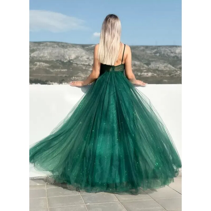 parizianista maxi φόρεμα με glitter - Κυπαρισσί - 056014