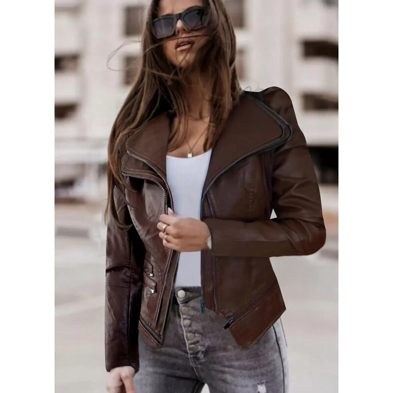 parizianista μπουφάν jacket μεσάτο με διπλό φερμουάρ & πέτο - Καφέ - 055014