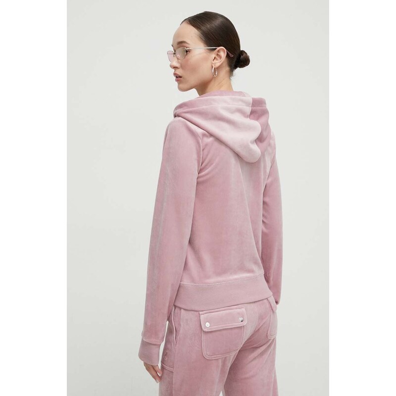 Βελούδινη μπλούζα Juicy Couture χρώμα: ροζ, με κουκούλα
