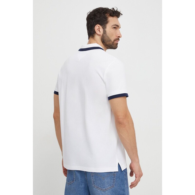 Βαμβακερό μπλουζάκι πόλο Tommy Jeans χρώμα: άσπρο