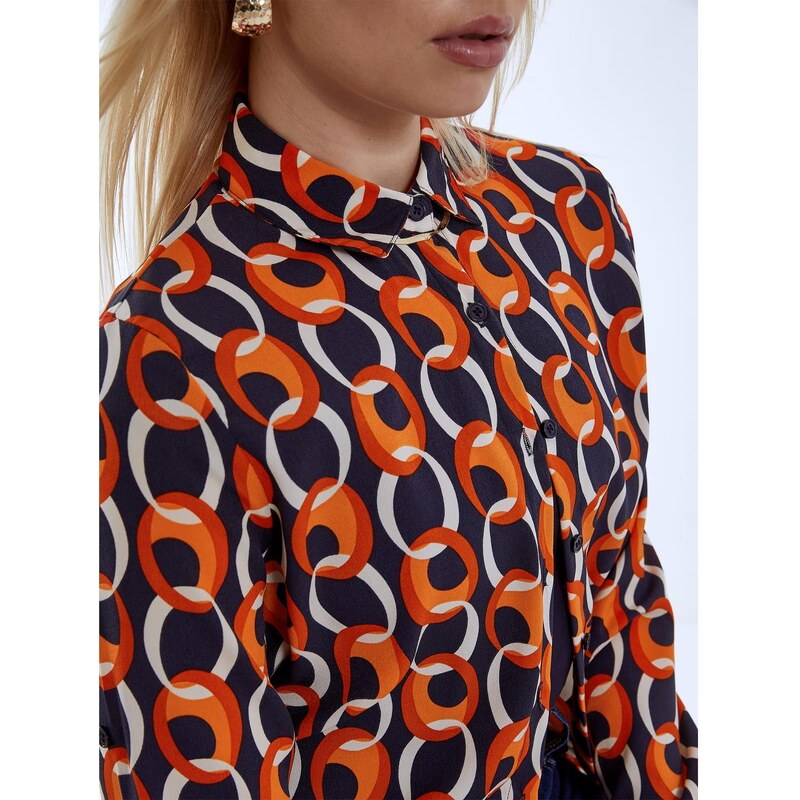 Celestino Εμπριμέ σατέν πουκάμισο πορτοκαλι για Γυναίκα