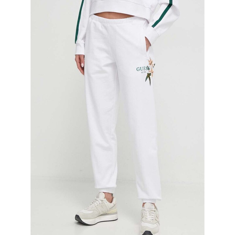 Βαμβακερό παντελόνι Guess χρώμα: άσπρο