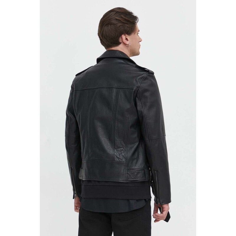 Δερμάτινο jacket HUGO χρώμα: μαύρο