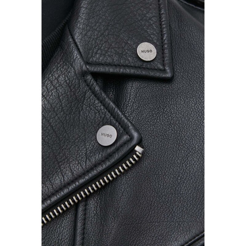 Δερμάτινο jacket HUGO χρώμα: μαύρο