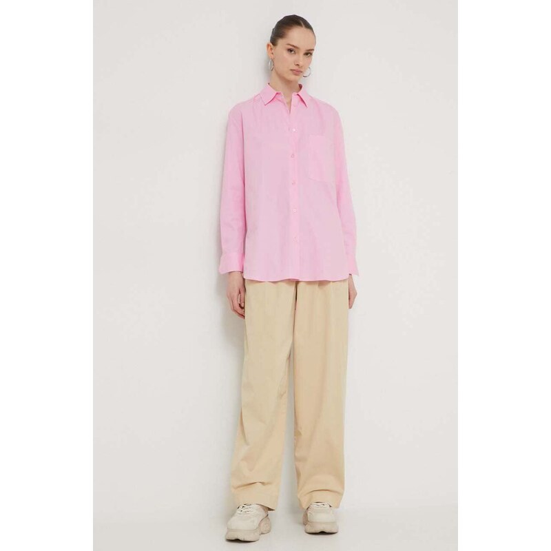 Βαμβακερό πουκάμισο HUGO χρώμα: ροζ