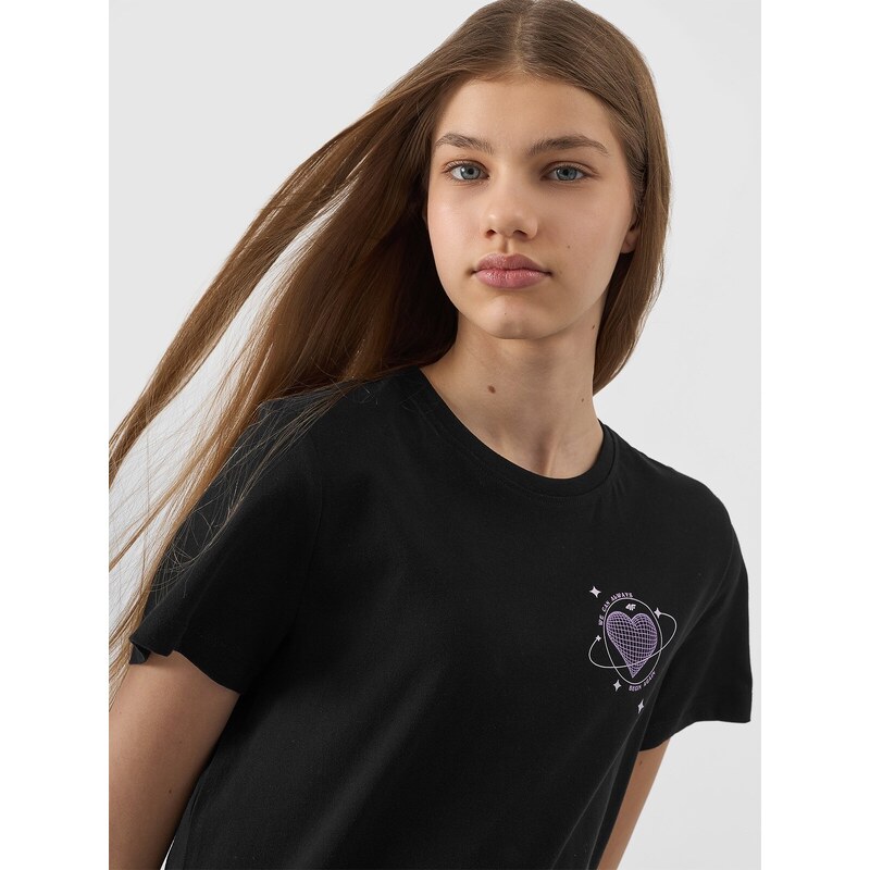 4F Girl's T-shirt with print - deep black