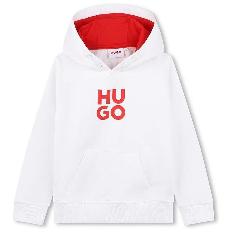 Παιδική μπλούζα HUGO χρώμα: άσπρο, με κουκούλα