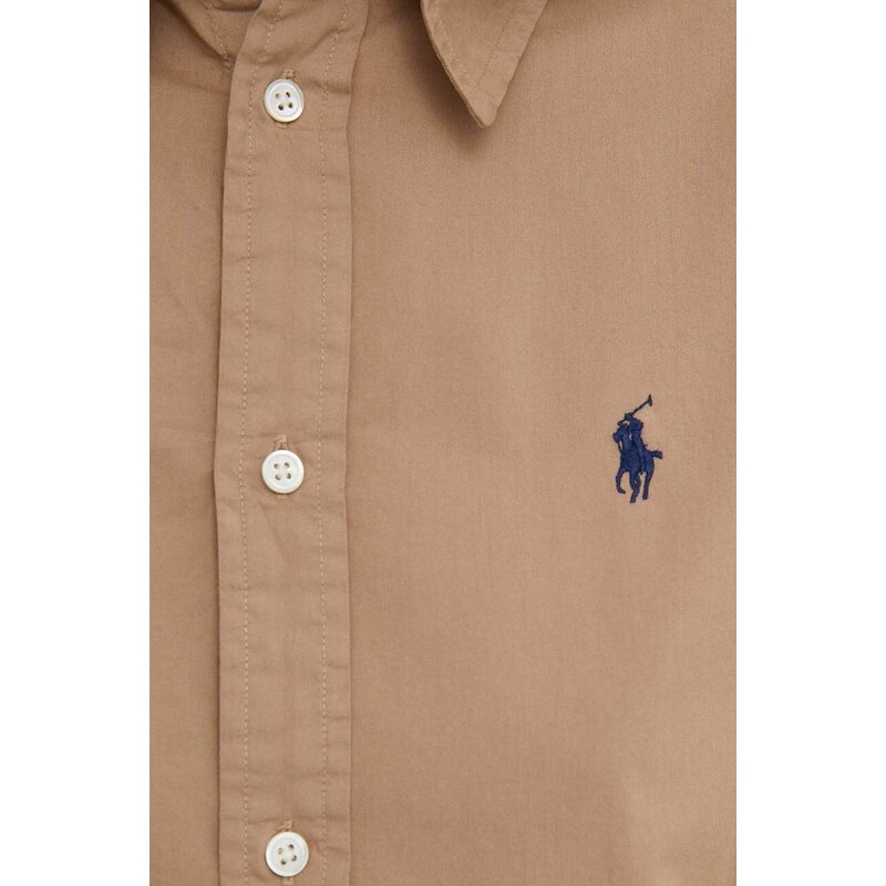 Βαμβακερό πουκάμισο Polo Ralph Lauren χρώμα: μπεζ