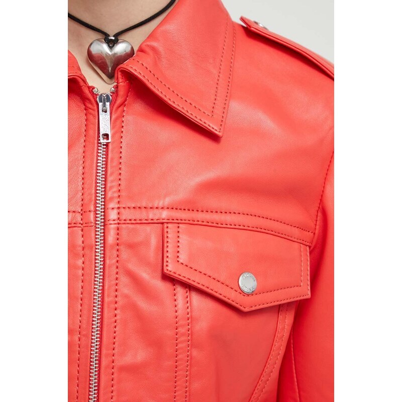 Δερμάτινο μπουφάν Moschino Jeans χρώμα: κόκκινο