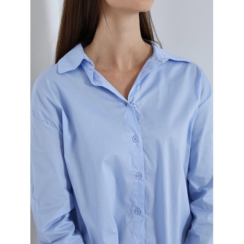 Celestino Μονόχρωμο πουκάμισο με βαμβάκι γαλαζιο για Γυναίκα
