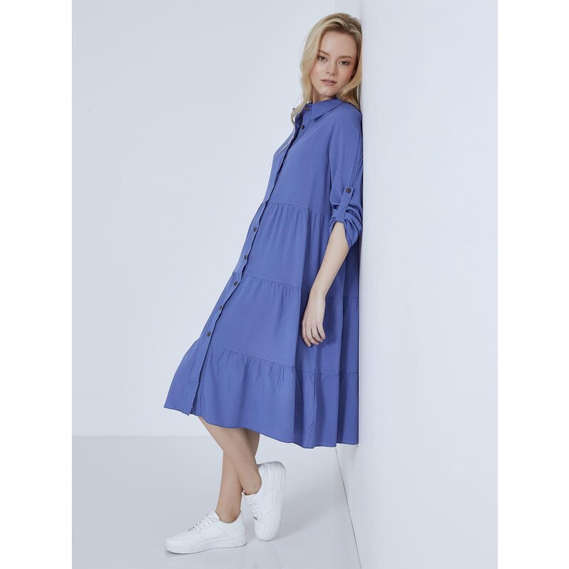 Celestino Midi βαμβακερό φόρεμα με κουμπιά μπλε για Γυναίκα