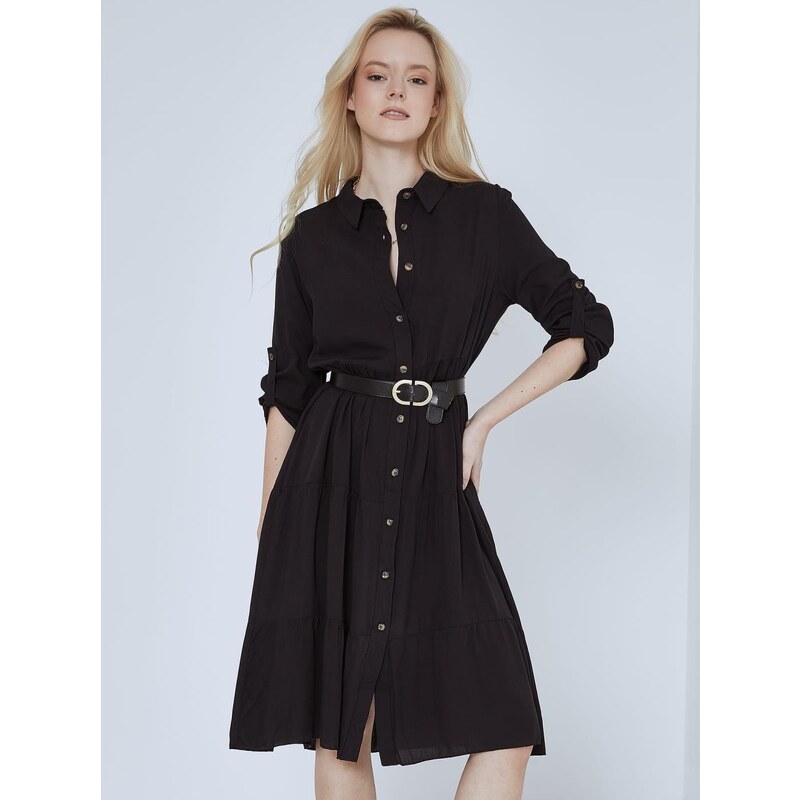 Celestino Midi βαμβακερό φόρεμα με κουμπιά μαυρο για Γυναίκα