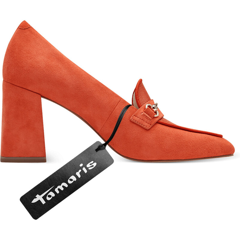 Tamaris Orange Ανατομικά Δερμάτινα Loafers με τακούνι Πορτοκαλί (1-24413-42 606)