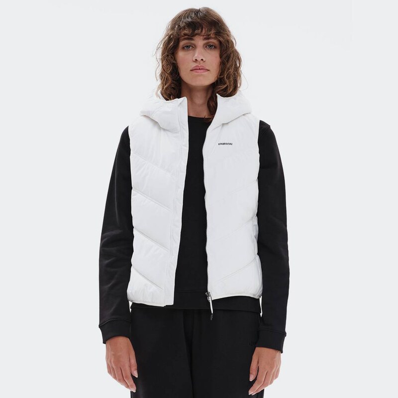 Emerson Women's Hooded Puffer Vest Jacket White