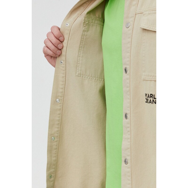 Τζιν μπουφάν Karl Lagerfeld Jeans ανδρικό, χρώμα: μπεζ