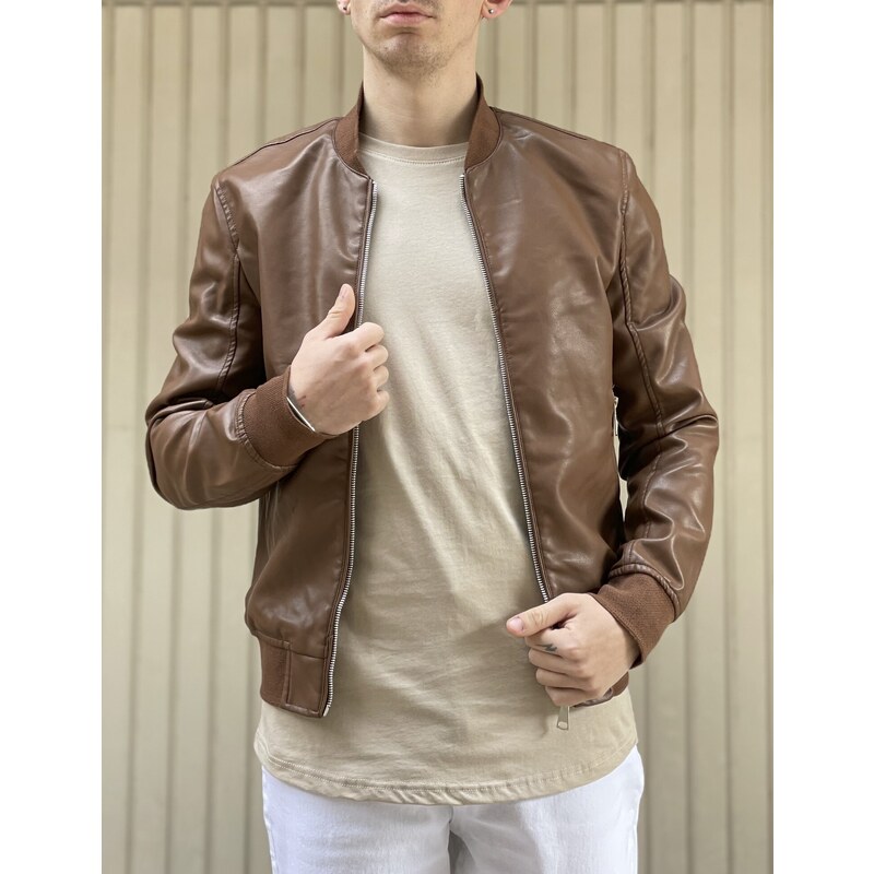 Bread and Buttons ανδρικό ταμπά Jacket Bomber από δερματίνη G12318T