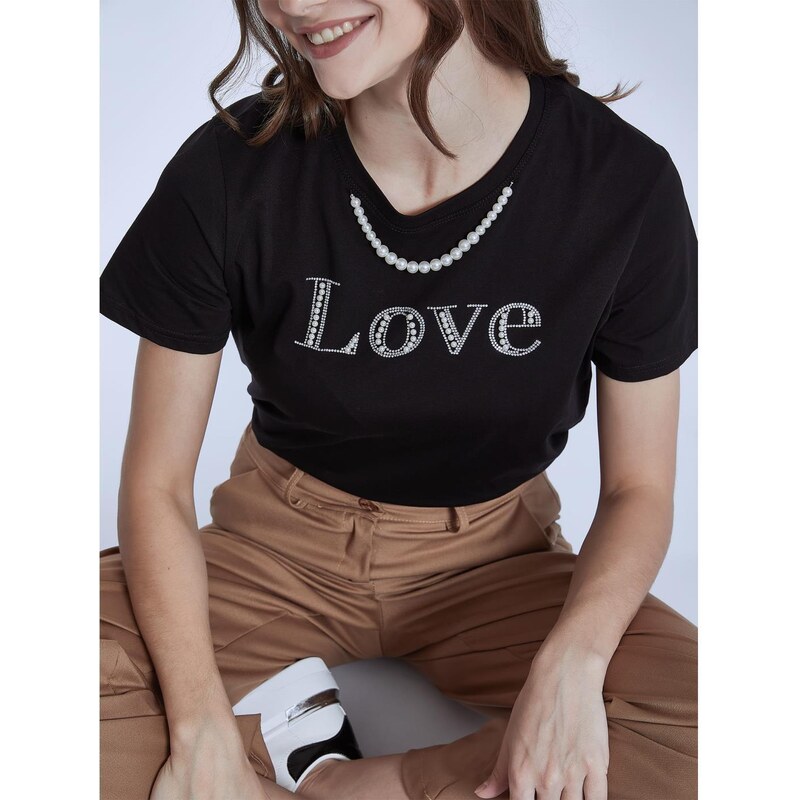 Celestino T-shirt με πέρλες και strass μαυρο για Γυναίκα