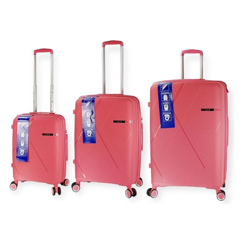 RCM Βαλίτσες Ταξιδιού Ροδακινί με 4 Ρόδες Σετ 3τμχ
