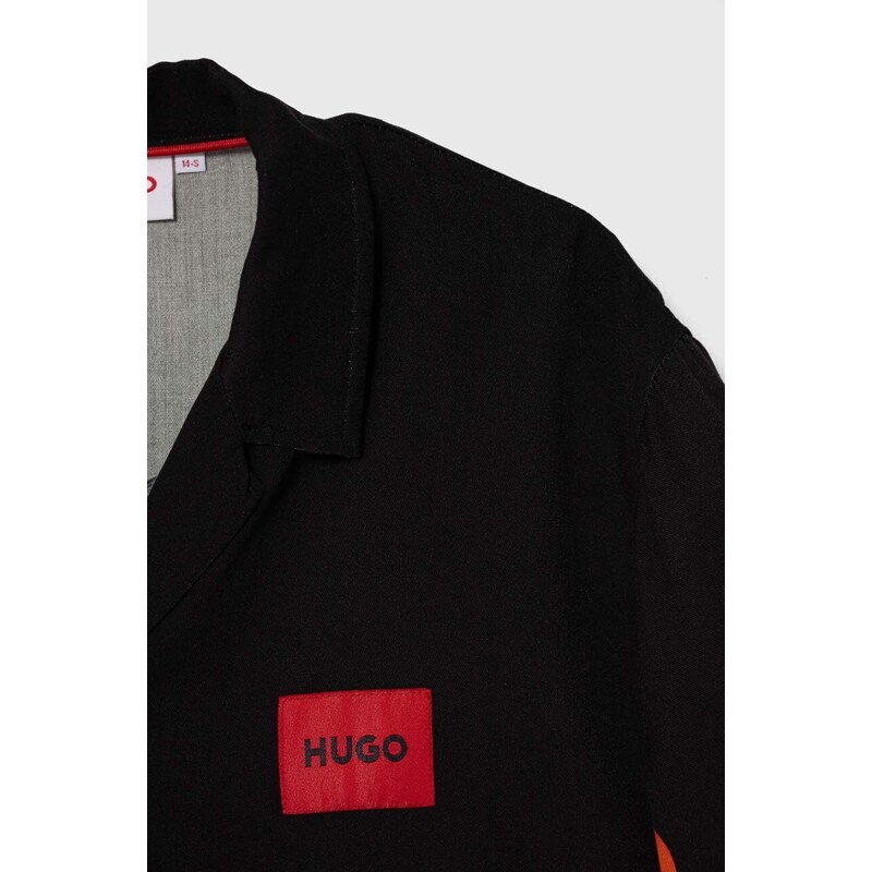 Παιδικό βαμβακερό πουκάμισο HUGO χρώμα: μαύρο