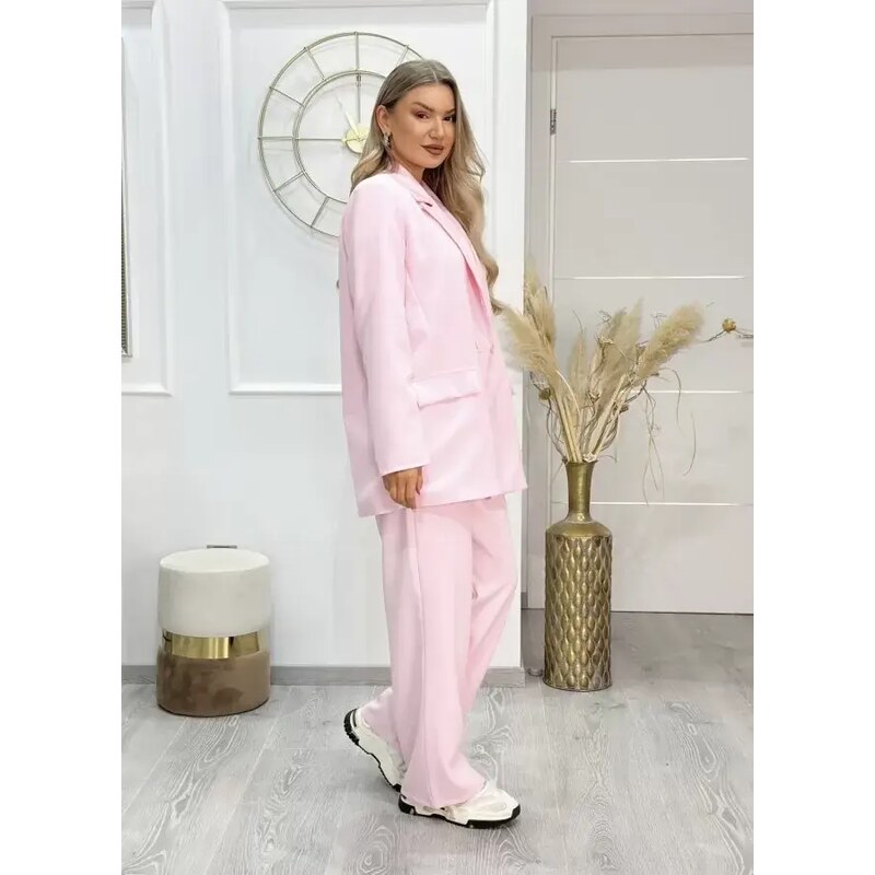 parizianista κοστούμι σετ παντελόνι με σακάκι oversize - Ροζ - 018009