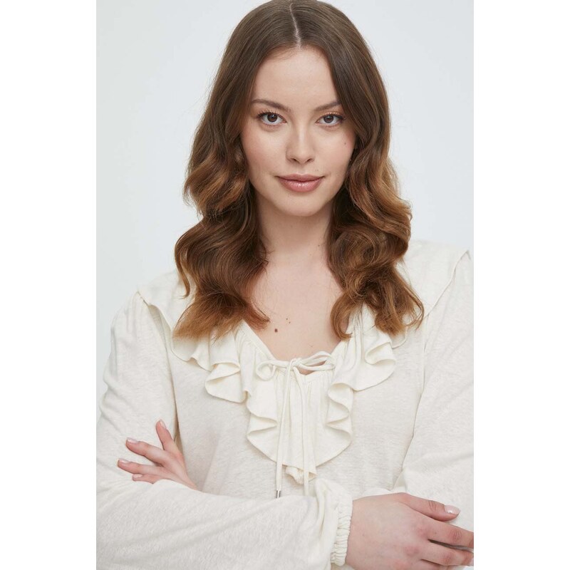 Λευκή μπλούζα Lauren Ralph Lauren χρώμα: μπεζ