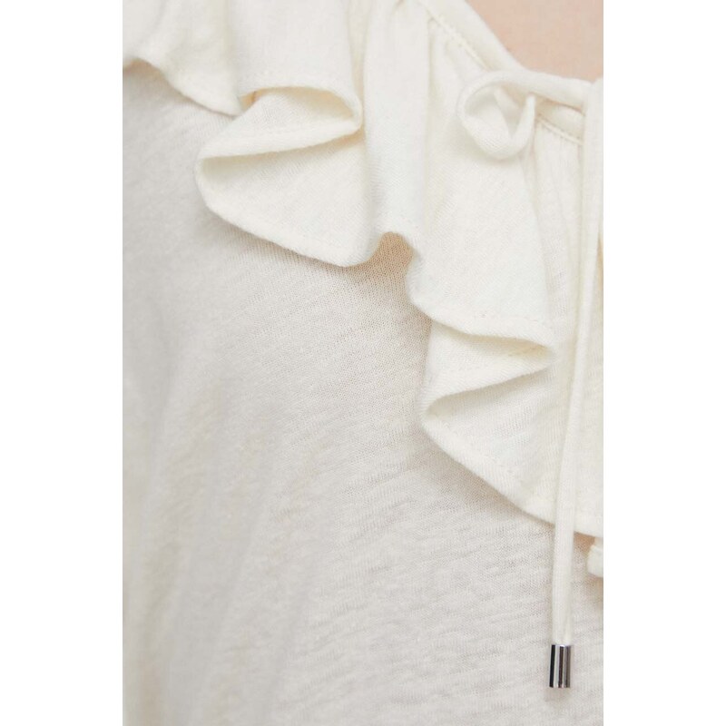 Λευκή μπλούζα Lauren Ralph Lauren χρώμα: μπεζ