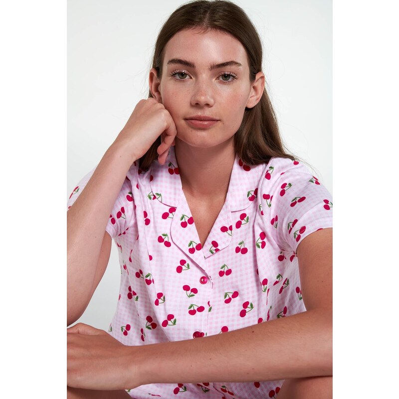 Vamp γυναικεία πιτζάμα ρόζ εμπριμέ cotton regular fit 20317