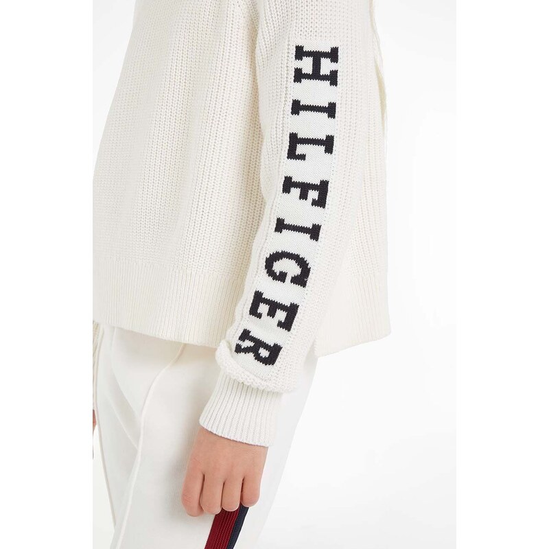 Παιδικό βαμβακερό πουλόβερ Tommy Hilfiger χρώμα: άσπρο
