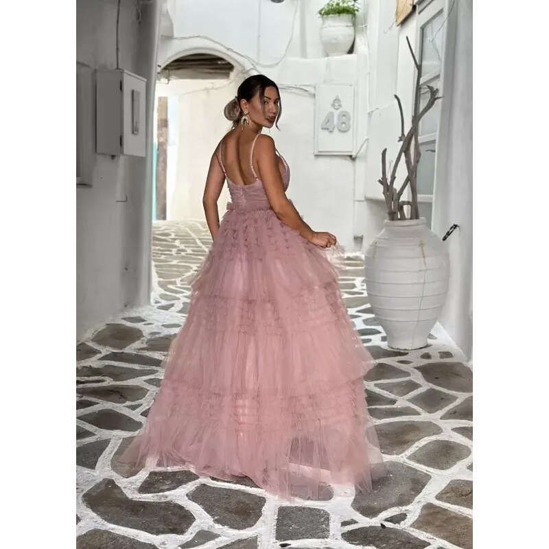 parizianista φόρεμα maxi tutu με τιράντες - Ροζ - 018014