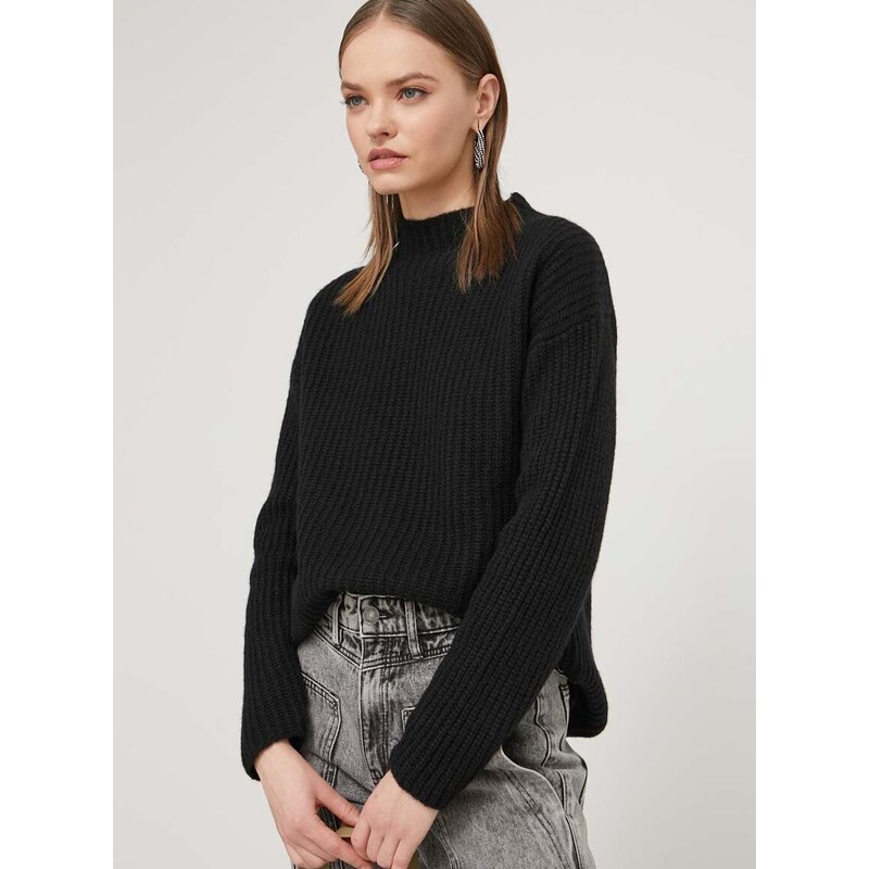 Μάλλινο πουλόβερ HUGO γυναικεία, χρώμα: μαύρο
