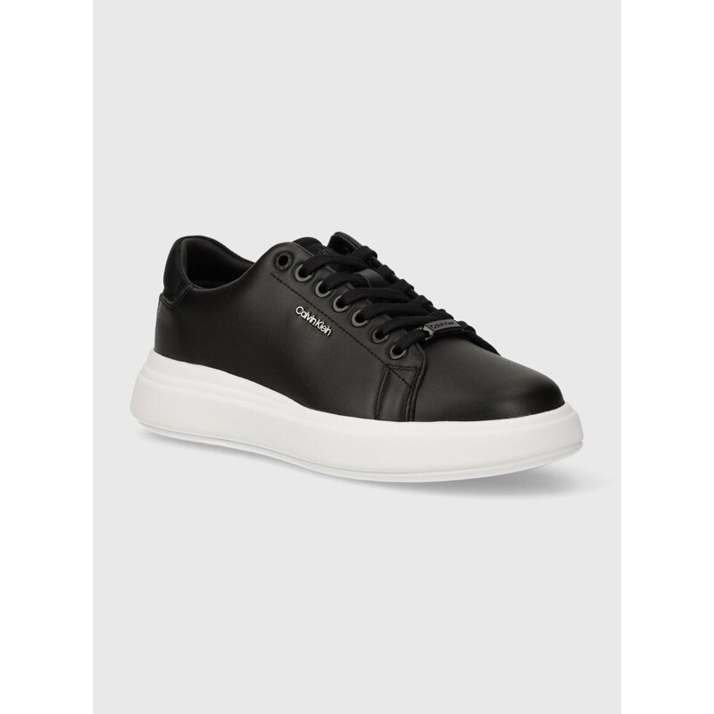 Δερμάτινα αθλητικά παπούτσια Calvin Klein CUPSOLE LACE UP CALVIN MTL LTH χρώμα: μαύρο, HW0HW02034
