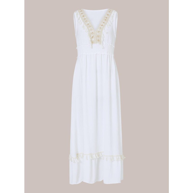Celestino Φόρεμα με κεντητές λεπτομέρειες και φούντες λευκο για Γυναίκα