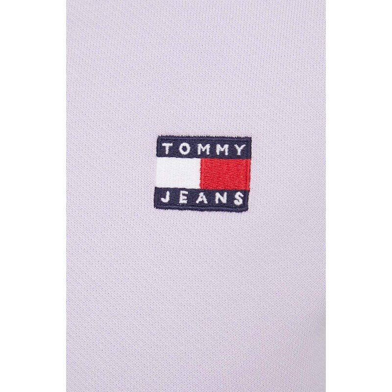 Βαμβακερή μπλούζα Tommy Jeans γυναικεία, χρώμα: μοβ, με κουκούλα