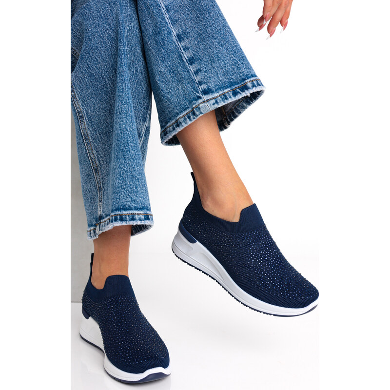 Ligglo Μπλε Sneakers σε Κάλτσα με Στρας